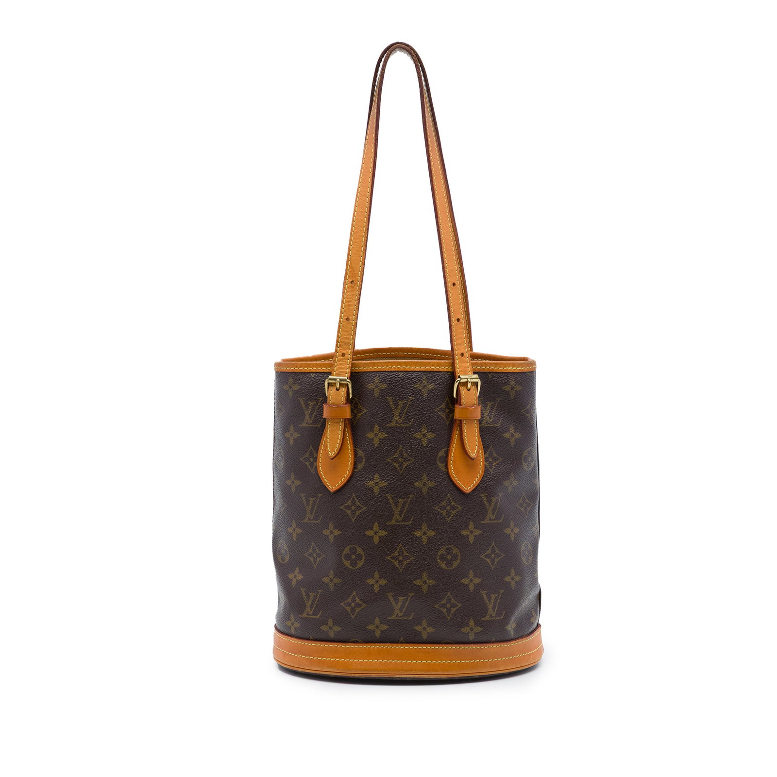 Louis Vuitton Petit Bucket Monogram Canvas Shoulder Bag: Louis Vuitton Petit Bucket Monogram Canvas Shoulder Bag Louis Vuitton Monogram Petit Bucket bag crafted with a monogram canvas body and vachetta leather trim. It features adjustable flat vachetta leat