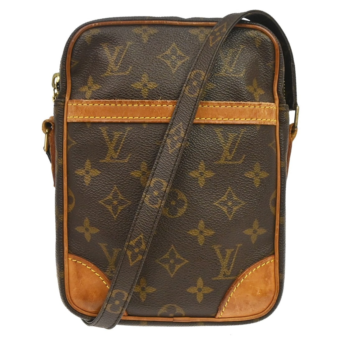Louis Vuitton Danube Monogram Crossbody Bag M45266 Brown: Louis Vuitton Danube Monogram Crossbody Bag M45266 Brown Vintage Louis Vuitton Danube crossbody shoulder bag in Monogram canvas and leather, made in France. It features a zip closure, adjustable cross