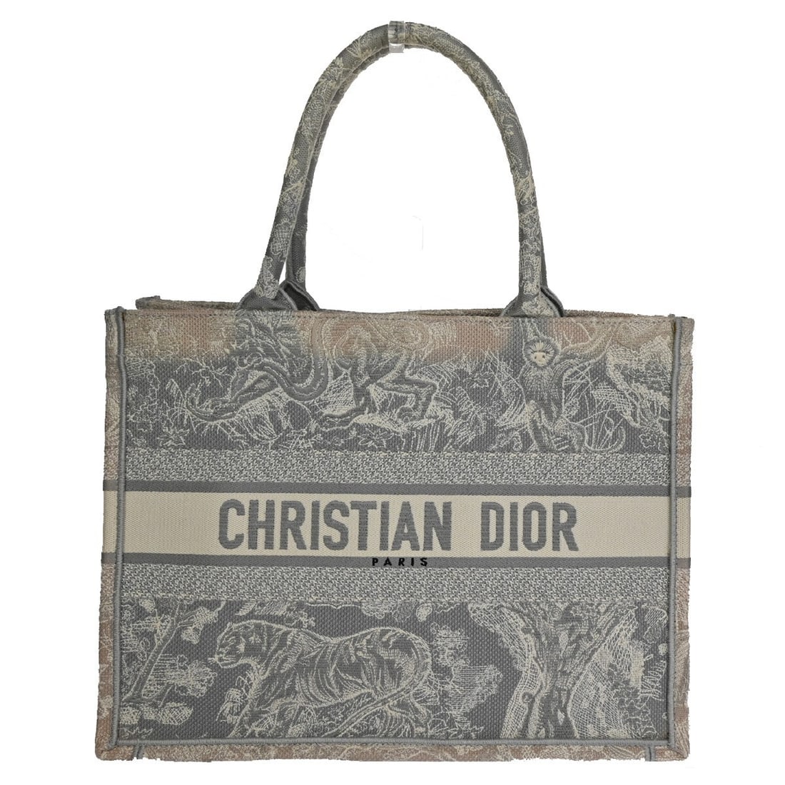 Gray Embroidered Canvas Book Tote Bag by Christian Dior: Gray Embroidered Canvas Book Tote Bag by Christian Dior This Christian Dior Book Tote features an embroidered canvas design in gray, crafted for women. Made in Italy, the tote showcases the brand's si