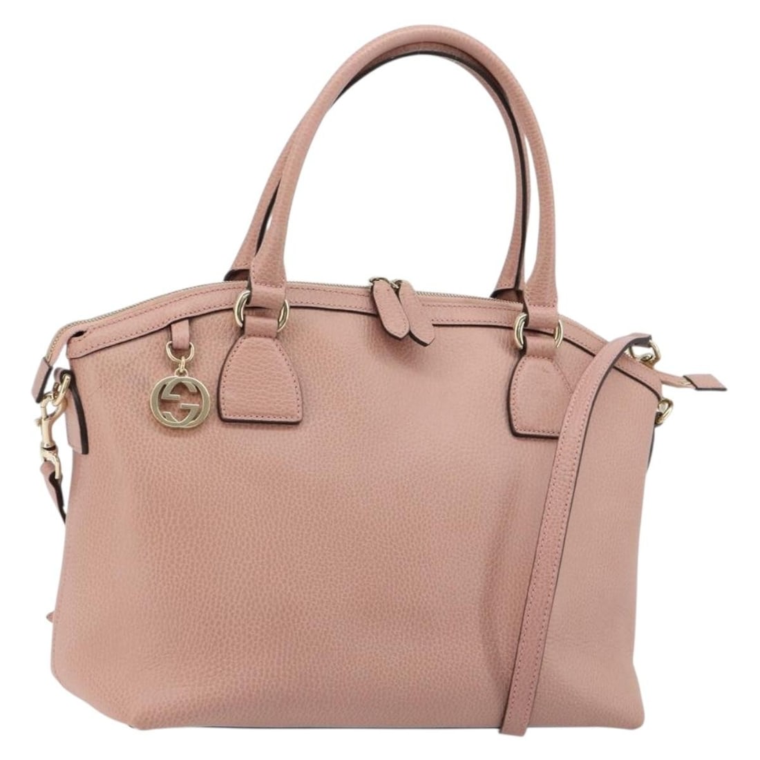 GUCCI 449651 Leather 2way Handbag Pink with Shoulder Strap: GUCCI 449651 Leather 2way Handbag Pink with Shoulder Strap Gucci 2-way handbag in pink leather with gold-tone accents. This women's bag includes a shoulder strap and can be carried by hand or worn ove