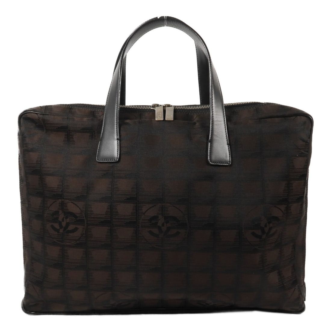 Vintage Nylon Shoulder Bag CHANEL CC SHW Black Brown: Vintage Nylon Shoulder Bag CHANEL CC SHW Black Brown Vintage CHANEL CC SHW hand bag in black and brown nylon. It features a handle drop of 38 cm, an interior with two open compartments, and a fastener