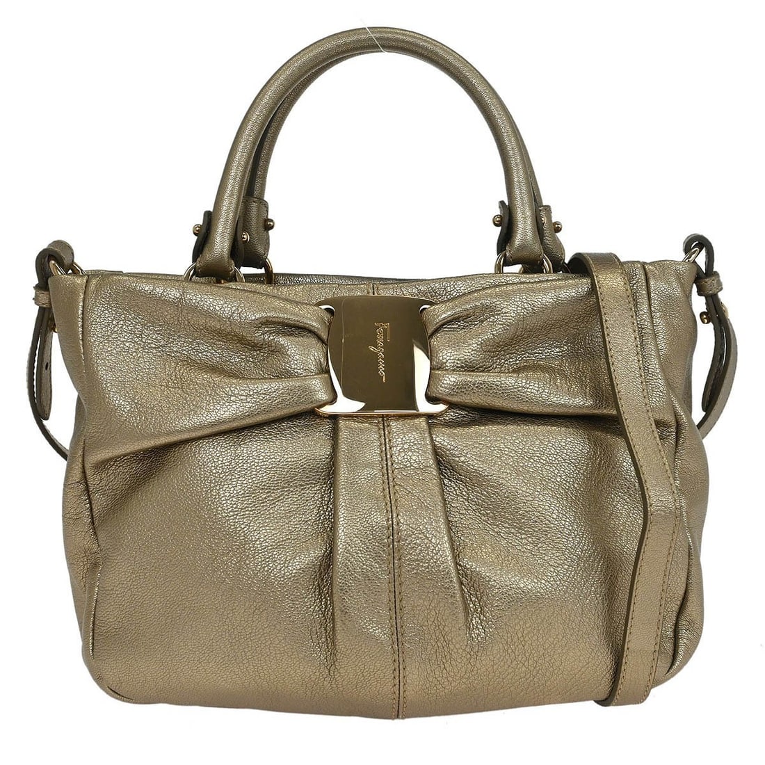 Gold Leather Handbag Salvatore Ferragamo Vala (1 of 10)