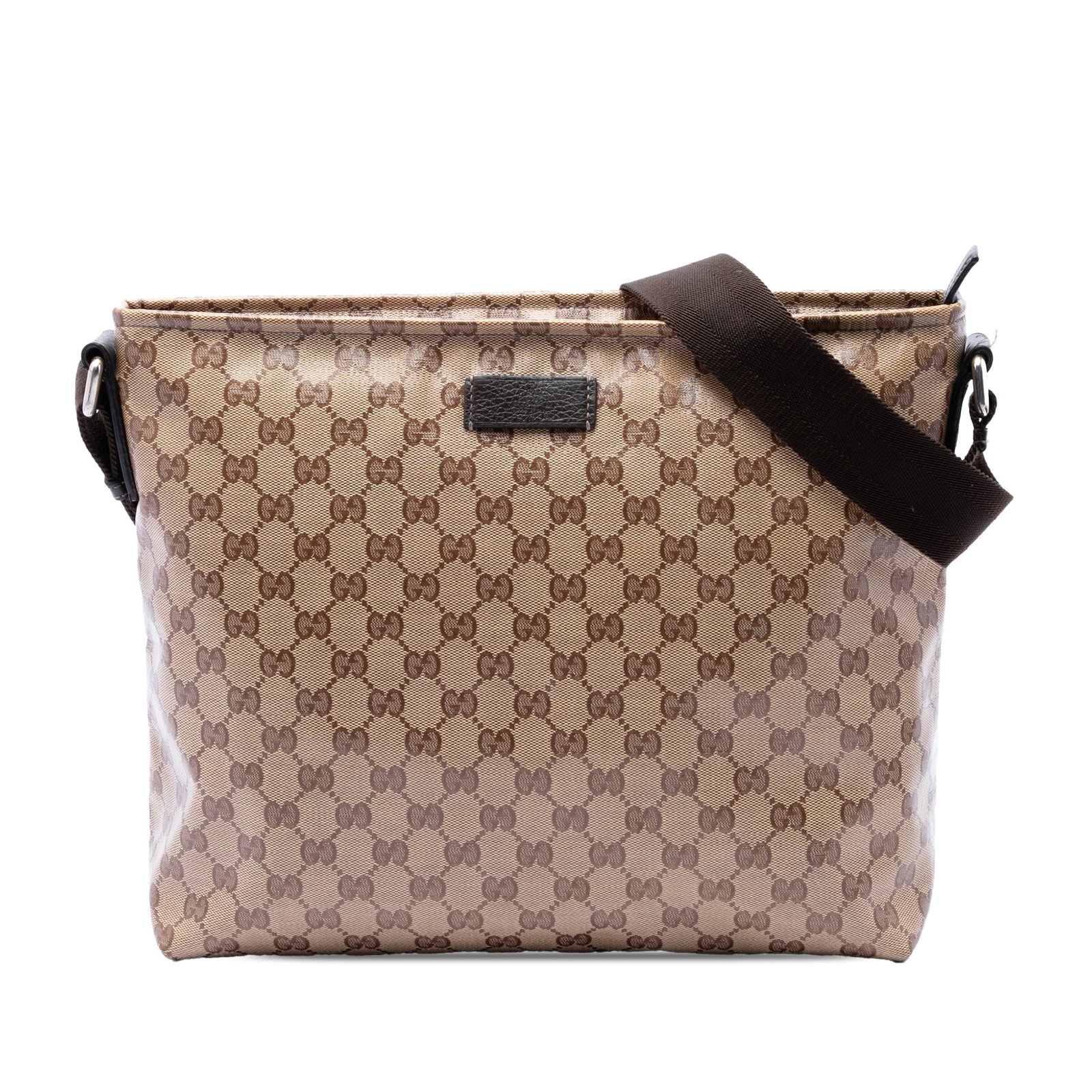 Gucci GG Crystal Beige Fabric Crossbody Bag: Gucci GG Crystal Beige Fabric Crossbody Bag Gucci GG Crystal Crossbody bag in beige with a coated canvas body, adjustable flat strap, top zip closure, and an interior zip pocket. Made in Italy. Condit