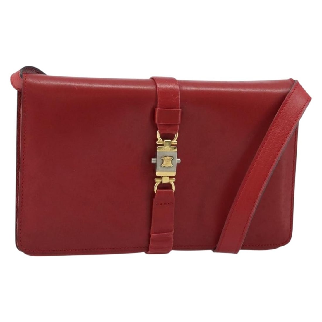 Celine Vintage red leather shoulder bag 22cm Italy: Celine Vintage red leather shoulder bag 22cm Italy Vintage Celine leather bag in red, presented in good usable vintage condition. The exterior shows shape deformation, shoulder strap deformation, crac