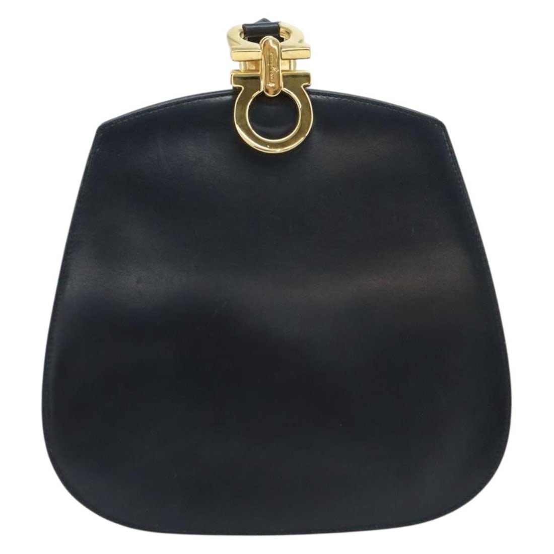 Salvatore Ferragamo Gancini Navy Leather Shoulder Bag: Salvatore Ferragamo Gancini Navy Leather Shoulder Bag This Salvatore Ferragamo Gancini shoulder bag for women features navy leather construction with metal fittings. It shows signs of use including ru