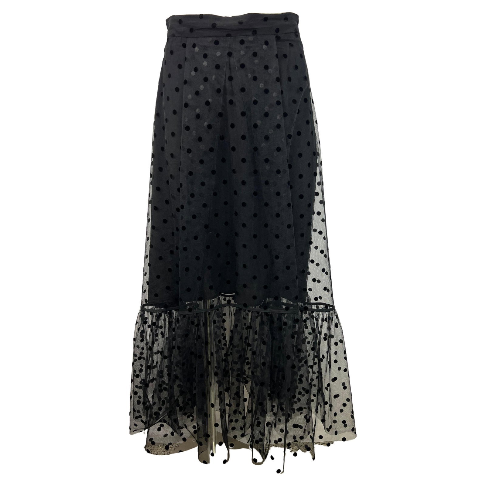 Huishan Zhang tulle midi skirt black velvet polka dots UK 4 (1 of 11)