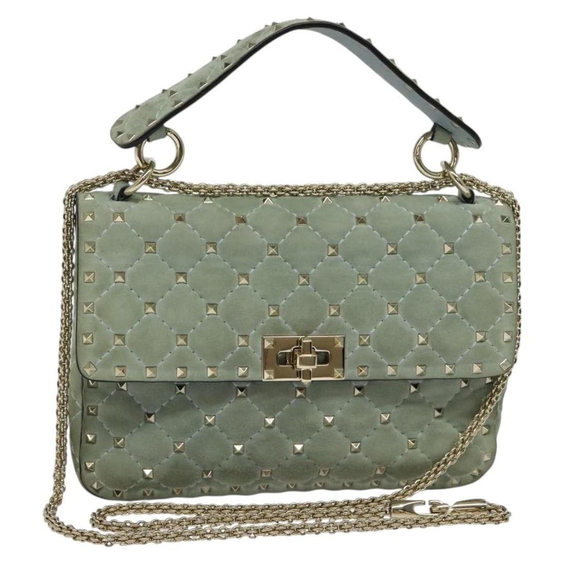 Valentino Garavani Quilted Suede Blue Rockstud Spike Flap Bag (1 of 18)