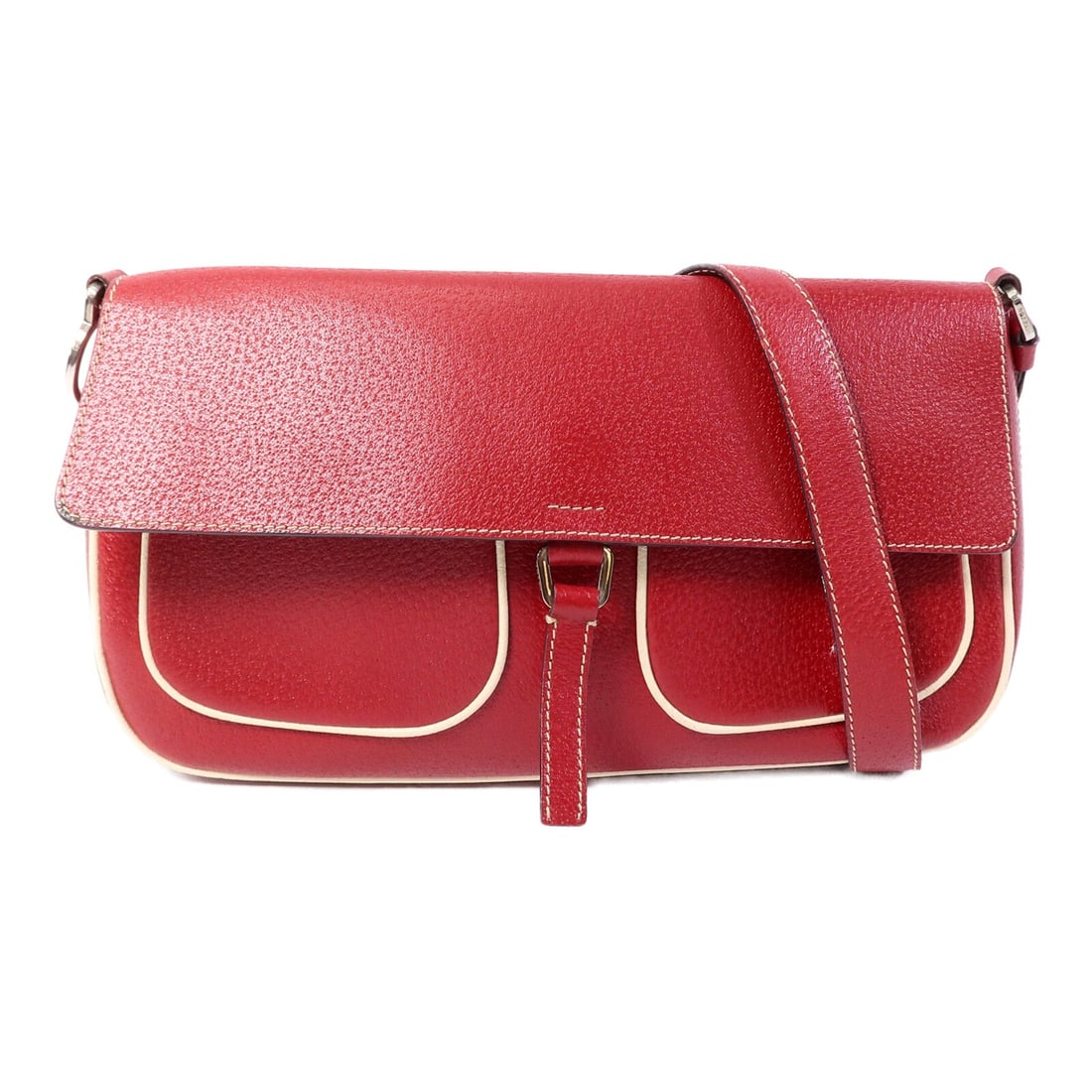 PRADA B10790 Cinghiale Shoulder Bag Red Silver Tone Vintage (1 of 11)
