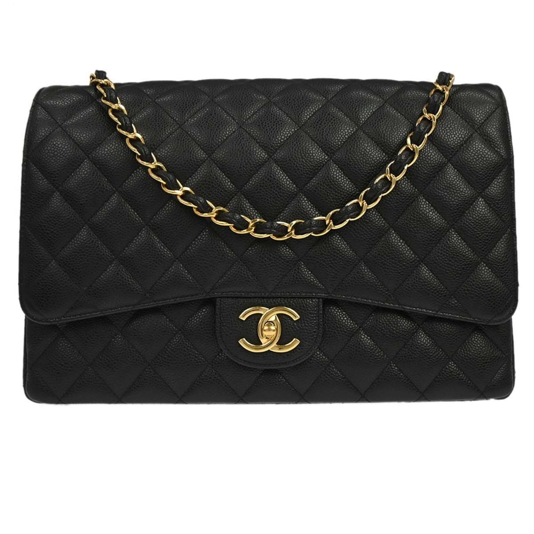 CHANEL Classic Double Flap Maxi Shoulder Bag Black Leather (1 of 15)