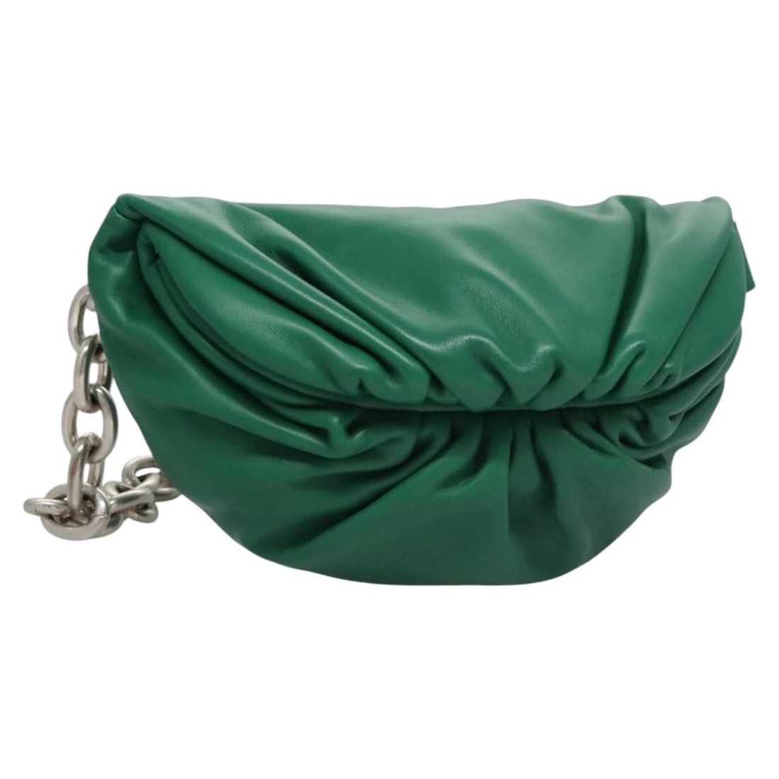 Green Leather Chain Shoulder Bag by Bottega Veneta Italy: Green Leather Chain Shoulder Bag by Bottega Veneta Italy This Bottega Veneta chain shoulder bag features a green leather exterior and is designed for women. Made in Italy, the bag has a compact silhou