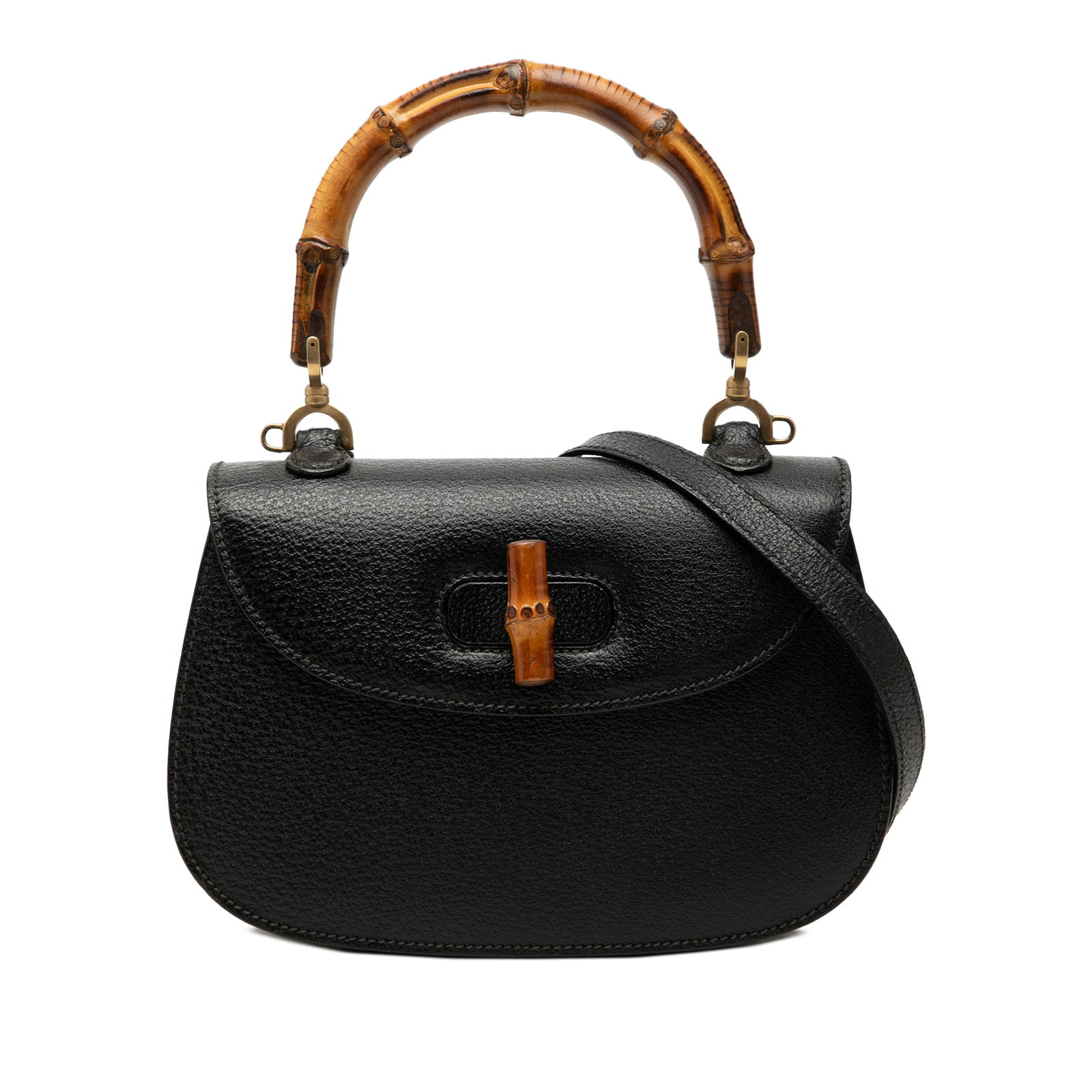 Gucci Bamboo Night Small Grained Calfskin Satchel Black (1 of 7)