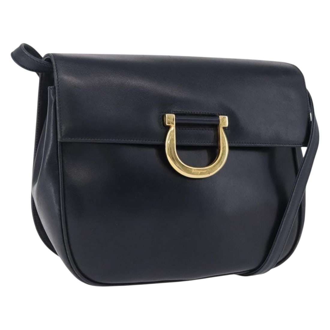 Salvatore Ferragamo Gancini Navy Leather Shoulder Bag: Salvatore Ferragamo Gancini Navy Leather Shoulder Bag Salvatore Ferragamo Gancini leather bag in navy. Made in Italy, this women's bag is presented in good condition with light overall wear consistent