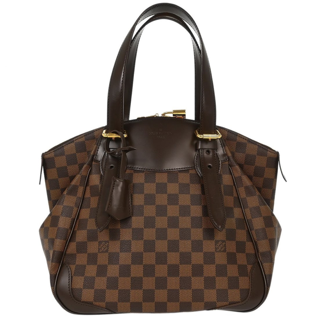 Louis Vuitton Verona MM Brown Damier Canvas Zip Tote N41118: Louis Vuitton Verona MM Brown Damier Canvas Zip Tote N41118 Louis Vuitton Verona MM tote handbag in brown Damier canvas with leather trim. This medium handbag features double handles, a zip closure, i