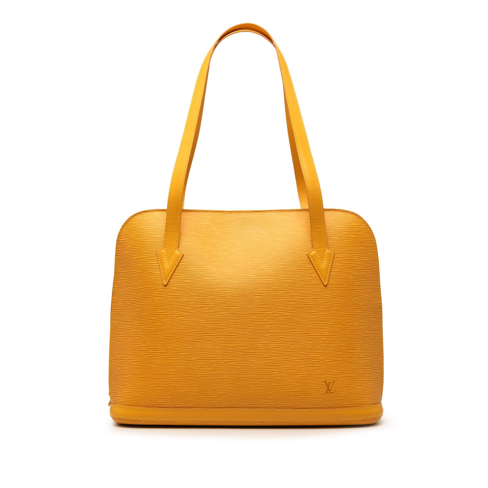 Louis Vuitton Epi Lussac Yellow Leather Shoulder Bag: Louis Vuitton Epi Lussac Yellow Leather Shoulder Bag Louis Vuitton Epi Lussac bag crafted in yellow leather with flat straps, a top zip closure, and an interior slip pocket. Made in France. Condition 