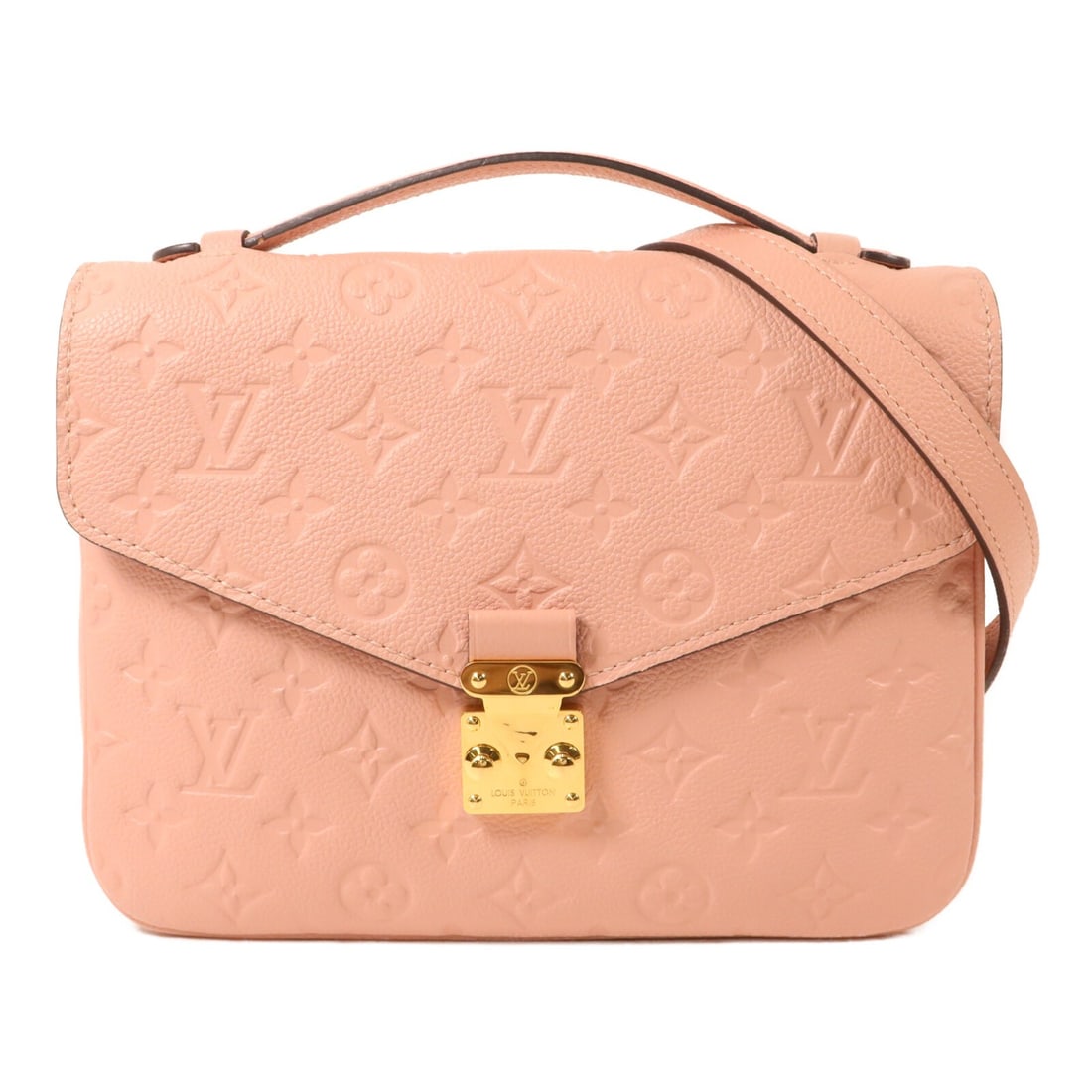 Louis Vuitton Pochette Metis MM M44018 Pink Monogram Empreinte Bag: Louis Vuitton Pochette Metis MM M44018 Pink Monogram Empreinte Bag Louis Vuitton Pochette Metis MM 2-way shoulder bag in pink Monogram Empreinte. This women's bag features a structured silhouette with