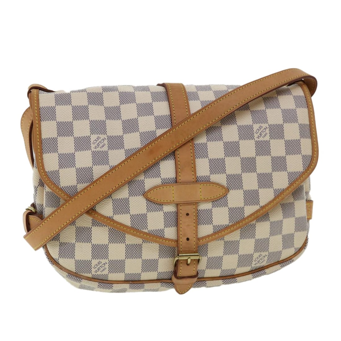 Louis Vuitton N48202 Saumur 30 Shoulder Bag Damier Azur Canvas: Louis Vuitton N48202 Saumur 30 Shoulder Bag Damier Azur Canvas Louis Vuitton Saumur 30 shoulder bag in Damier Azur canvas, made in France. It features the Damier Azur exterior color and comes with a d