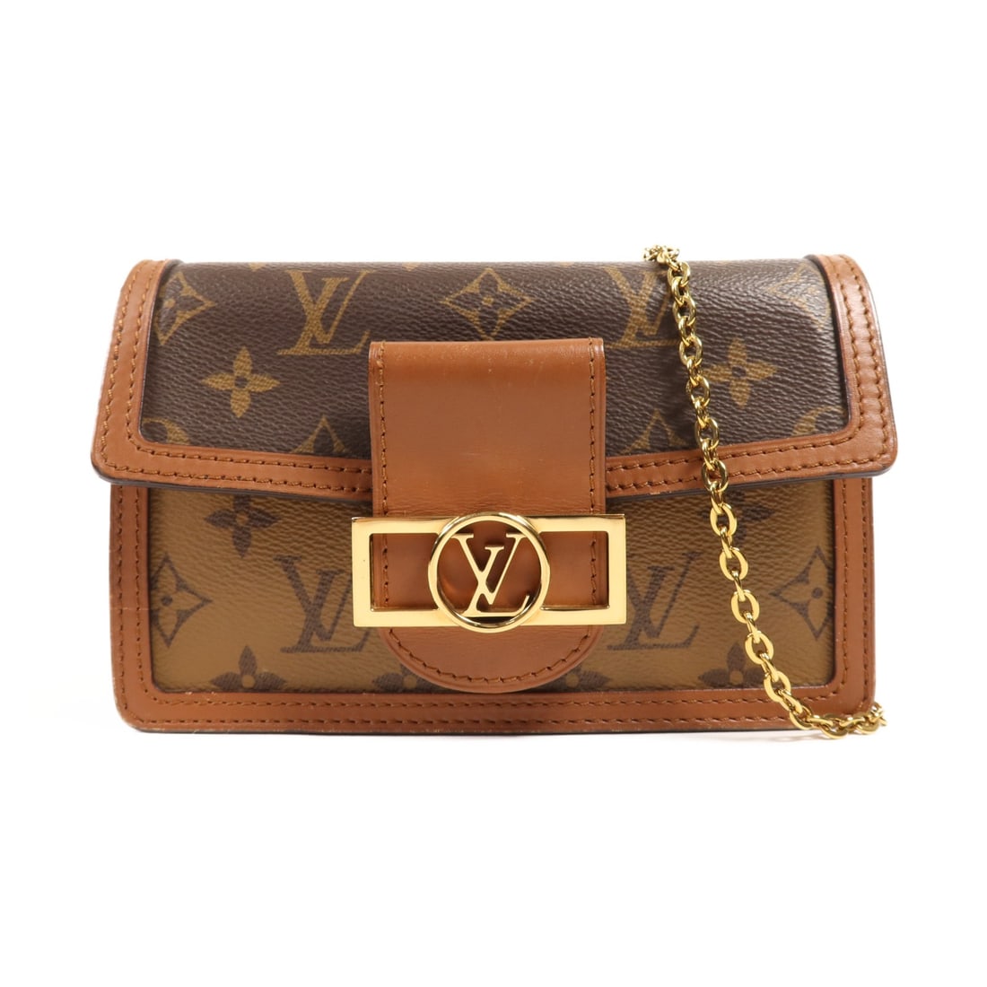 Louis Vuitton Dauphine M68746 Monogram Reverse Shoulder Bag Brown: Louis Vuitton Dauphine M68746 Monogram Reverse Shoulder Bag Brown Louis Vuitton Dauphine Chain Shoulder Bag, model M68746, in Brown x Brown with Monogram Reverse and PVC coated canvas. This women's sh