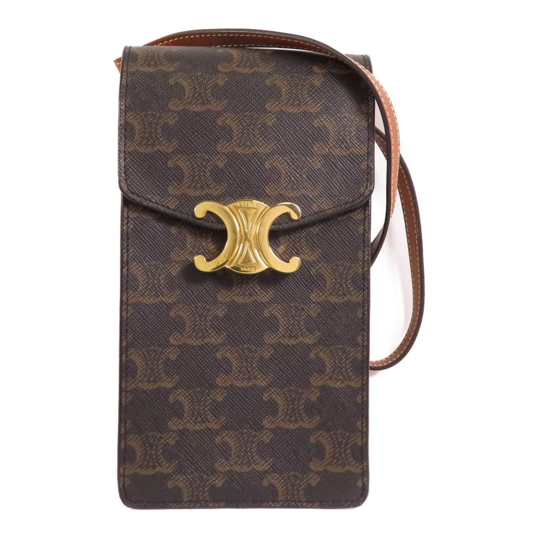 CELINE Triomphe Phone Pouch Shoulder Bag Brown PVC Coated Canvas (1 of 17)