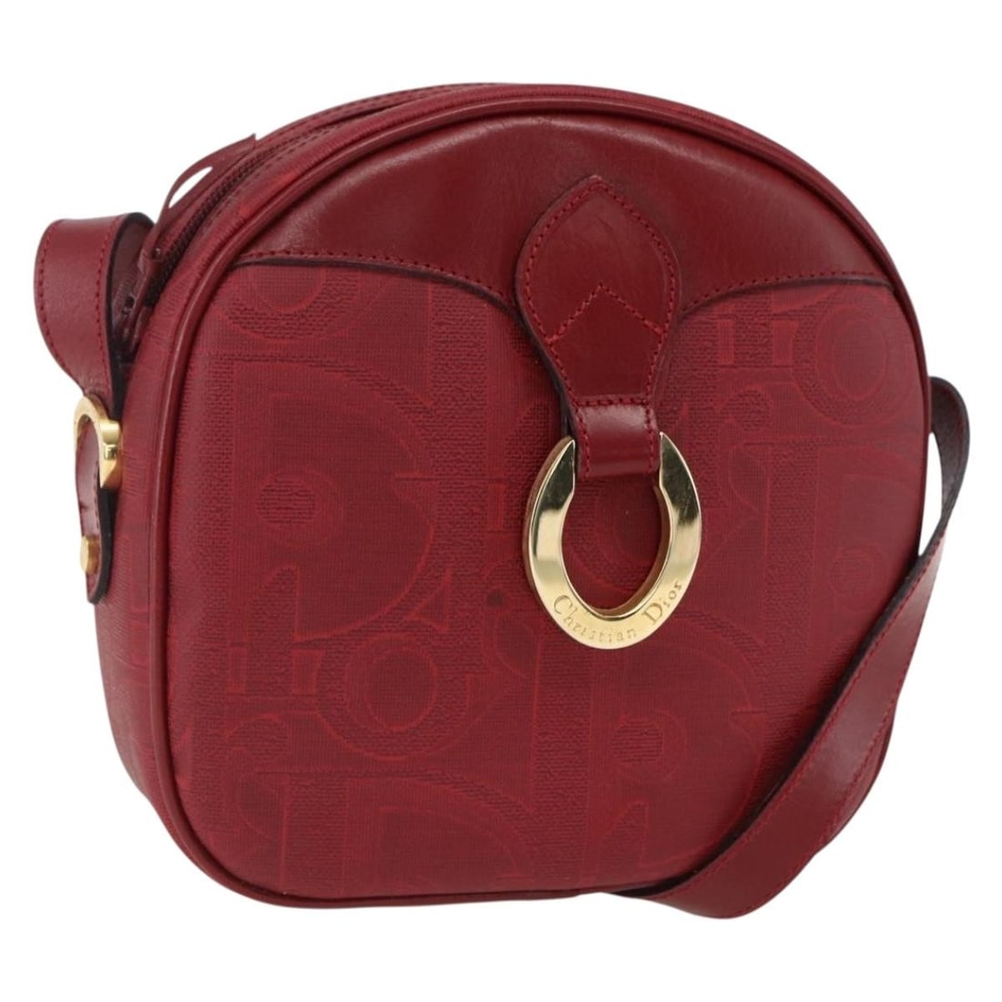 Christian Dior Bordeaux PVC Leather Shoulder Bag with Gold Accents: Christian Dior Bordeaux PVC Leather Shoulder Bag with Gold Accents This Christian Dior shoulder bag features a Bordeaux and gold color combination and is crafted from PVC leather. The bag offers a str