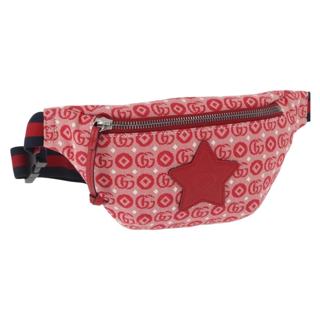 GUCCI 502095 Children's Sherry Line Canvas Waist Bag Red Navy: GUCCI 502095 Children's Sherry Line Canvas Waist Bag Red Navy Gucci children's Sherry Line waist bag in red and navy canvas, made in Italy. The bag measures approximately 25 cm wide, 13 cm high, and 3
