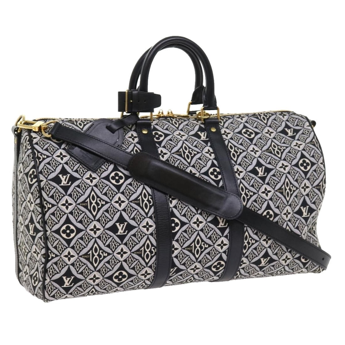 Louis Vuitton Keepall Bandouliere 45 Black Canvas Boston Bag M57304: Louis Vuitton Keepall Bandouliere 45 Black Canvas Boston Bag M57304 Louis Vuitton Since 1854 Keepall Bandouliere 45 jacquard Boston bag in black canvas. Made in Italy, this women's bag includes a dust