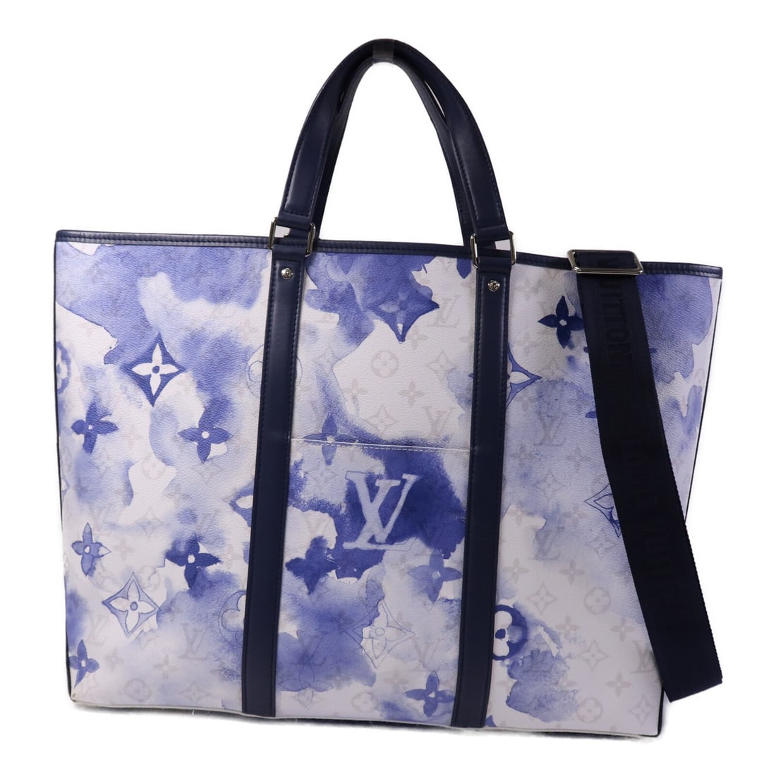 Louis Vuitton M45755 Weekend Tote GM Monogram Watercolor 2 Way Blue Bag: Louis Vuitton M45755 Weekend Tote GM Monogram Watercolor 2 Way Blue Bag Louis Vuitton LV Weekend Tote GM 2 Way Shoulder in blue monogram watercolor and PVC coated canvas. This women's regular-size bag