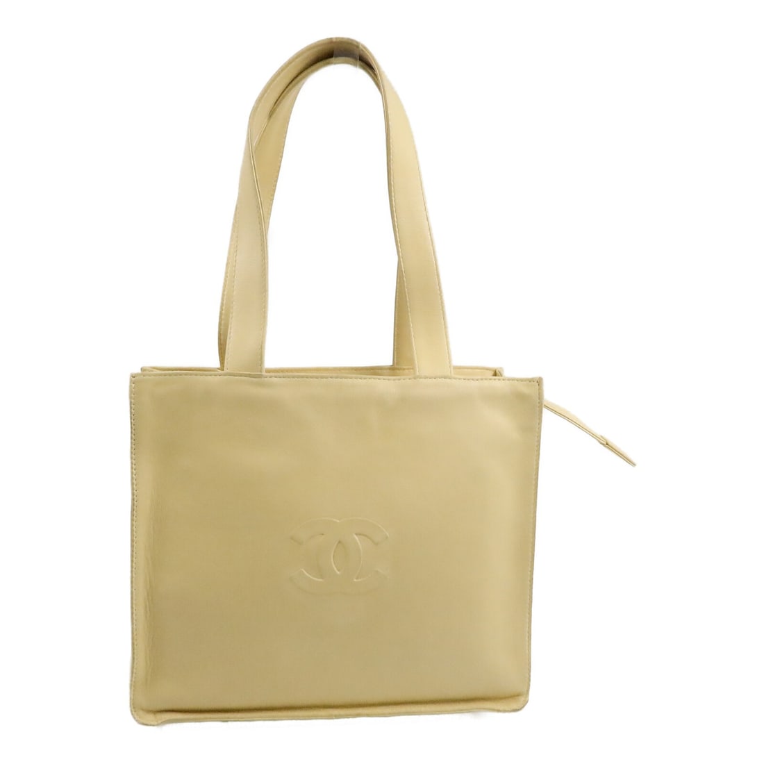 CHANEL CC Vintage Yellow Lambskin Tote Bag with Silver Tone Hardware: CHANEL CC Vintage Yellow Lambskin Tote Bag with Silver Tone Hardware Vintage Chanel tote bag in yellow lambskin leather with CC detailing and silver-tone hardware. This women's bag features an open in
