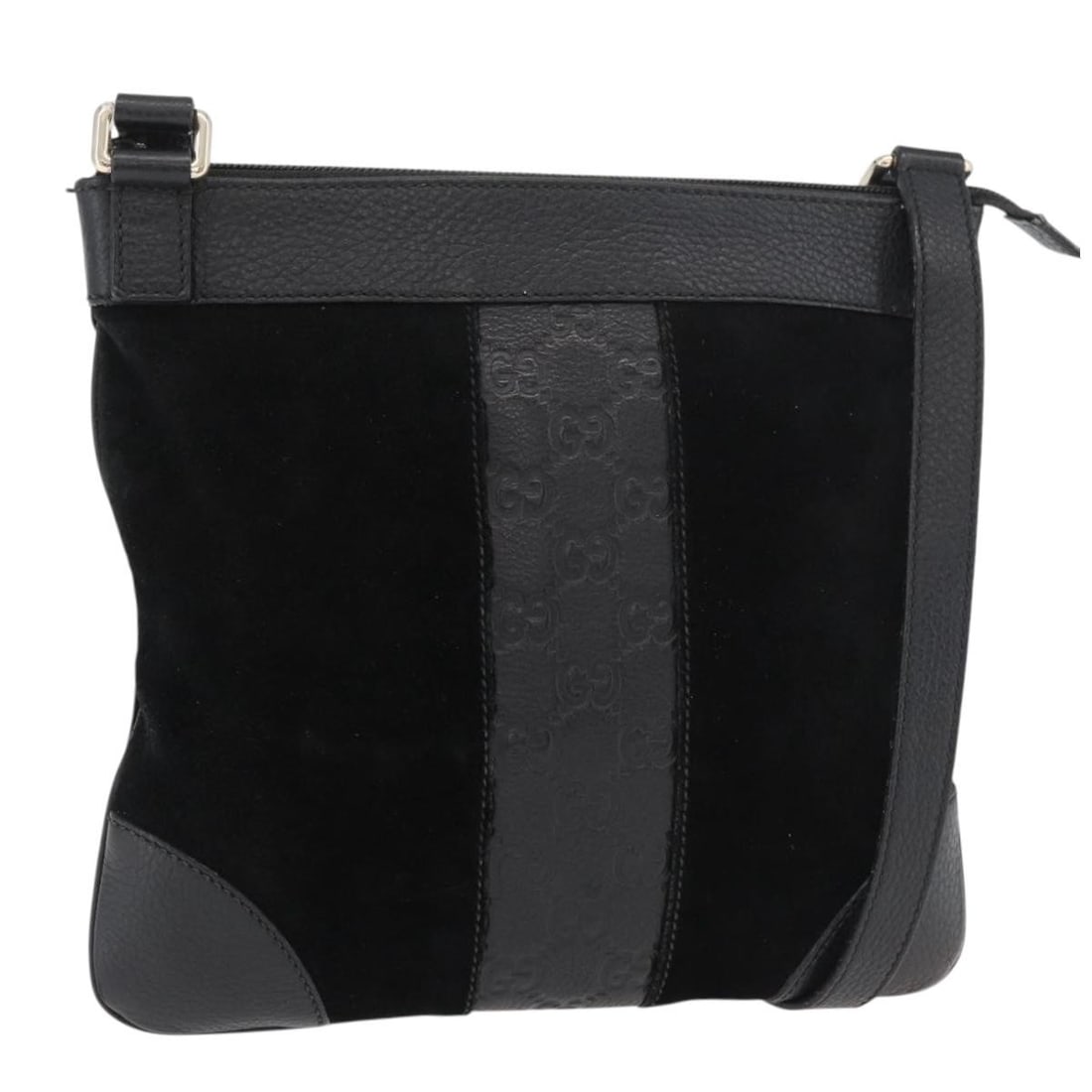 Gucci 272396 black GG canvas and leather shoulder bag: Gucci 272396 black GG canvas and leather shoulder bag Authentic Gucci shoulder bag in black leather and GG canvas with silver-tone accents. Made in Italy, this women's bag features a compact silhouett