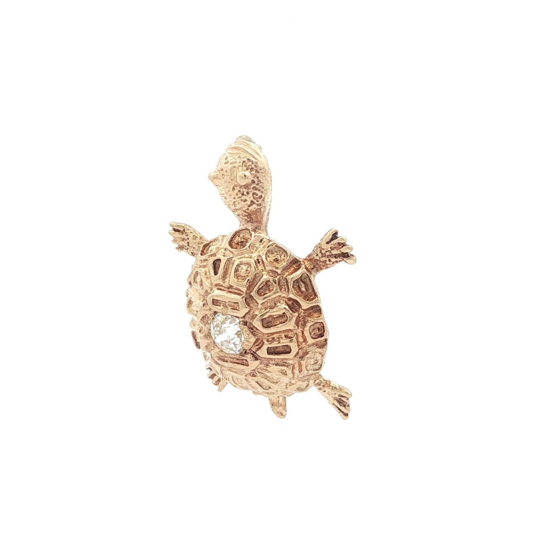 Vintage 14k Yellow Gold Turtle Charm 0.20ct Diamond Pendant: Vintage 14k Yellow Gold Turtle Charm 0.20ct Diamond Pendant This vintage charm pendant features a beautifully detailed turtle design crafted from solid 14k yellow gold. It showcases a natural genuine 