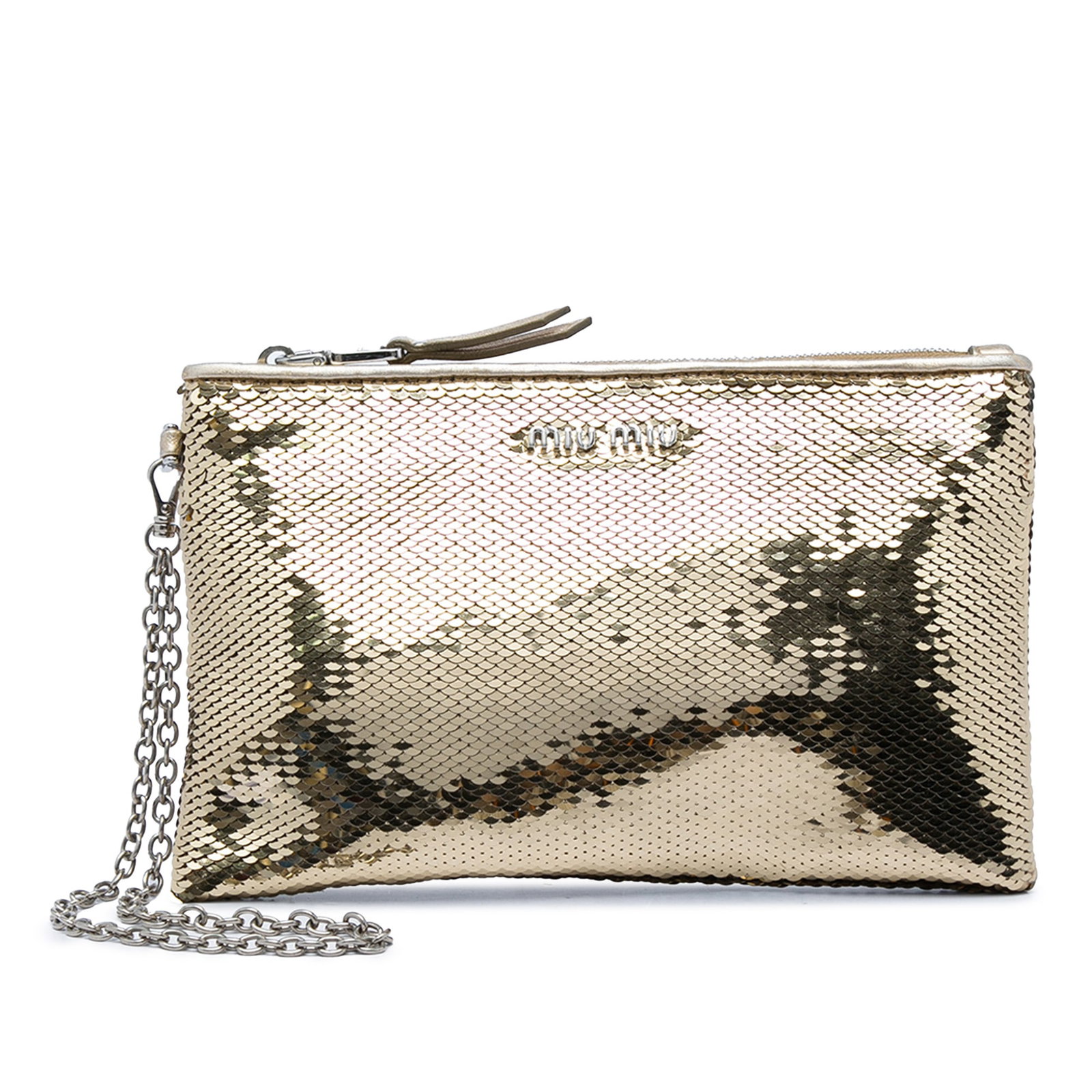 Miu Miu Metallic Sequin Zip Clutch Bag with Chain Strap (1 of 6)