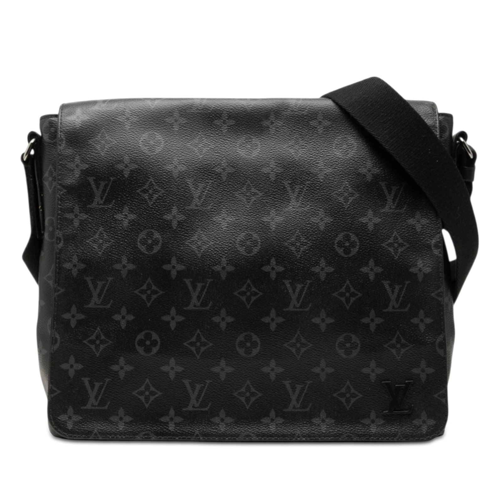 Louis Vuitton District MM Monogram Eclipse Messenger Bag Black: Louis Vuitton District MM Monogram Eclipse Messenger Bag Black Louis Vuitton Monogram Eclipse District MM shoulder bag with a monogram canvas body, adjustable flat canvas strap, front flap with magnet
