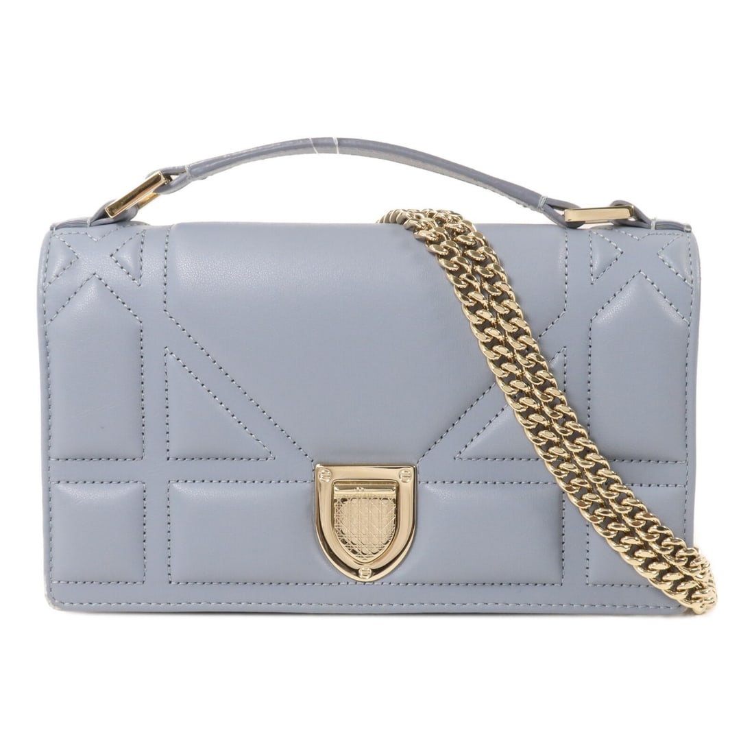 Dior Diorama wallet on chain shoulder bag blue lambskin CD GHW: Dior Diorama wallet on chain shoulder bag blue lambskin CD GHW Christian Dior Diorama wallet on chain shoulder bag in blue and grey lambskin leather. This women's shoulder bag includes a magnetic pock