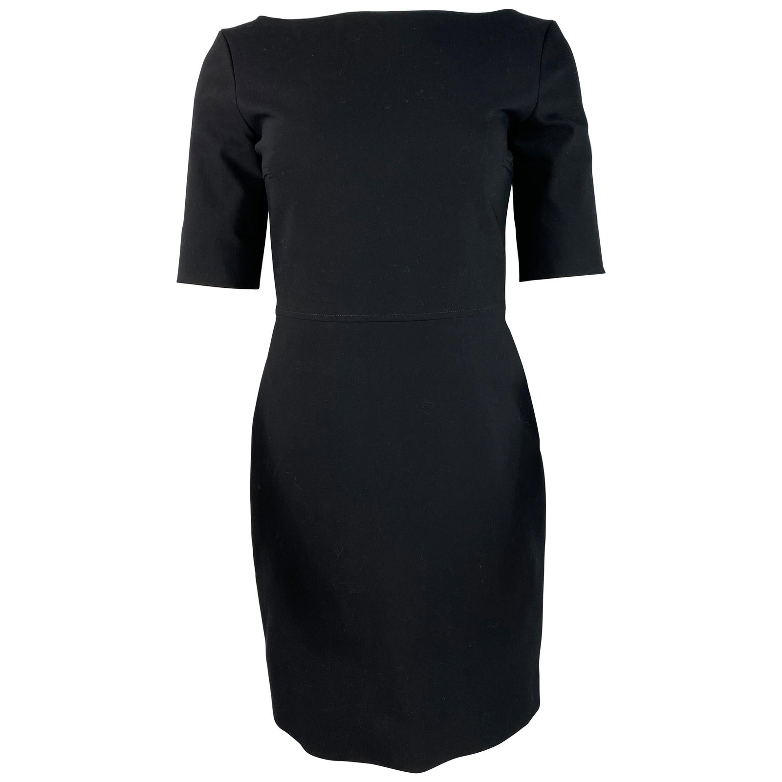 The Row cotton mini dress black size 6 short sleeve: The Row cotton mini dress black size 6 short sleeve Black mini dress by The Row in black cotton, featuring an open crew neckline, short sleeves, and a rear concealed zip closure. It is a formal, class