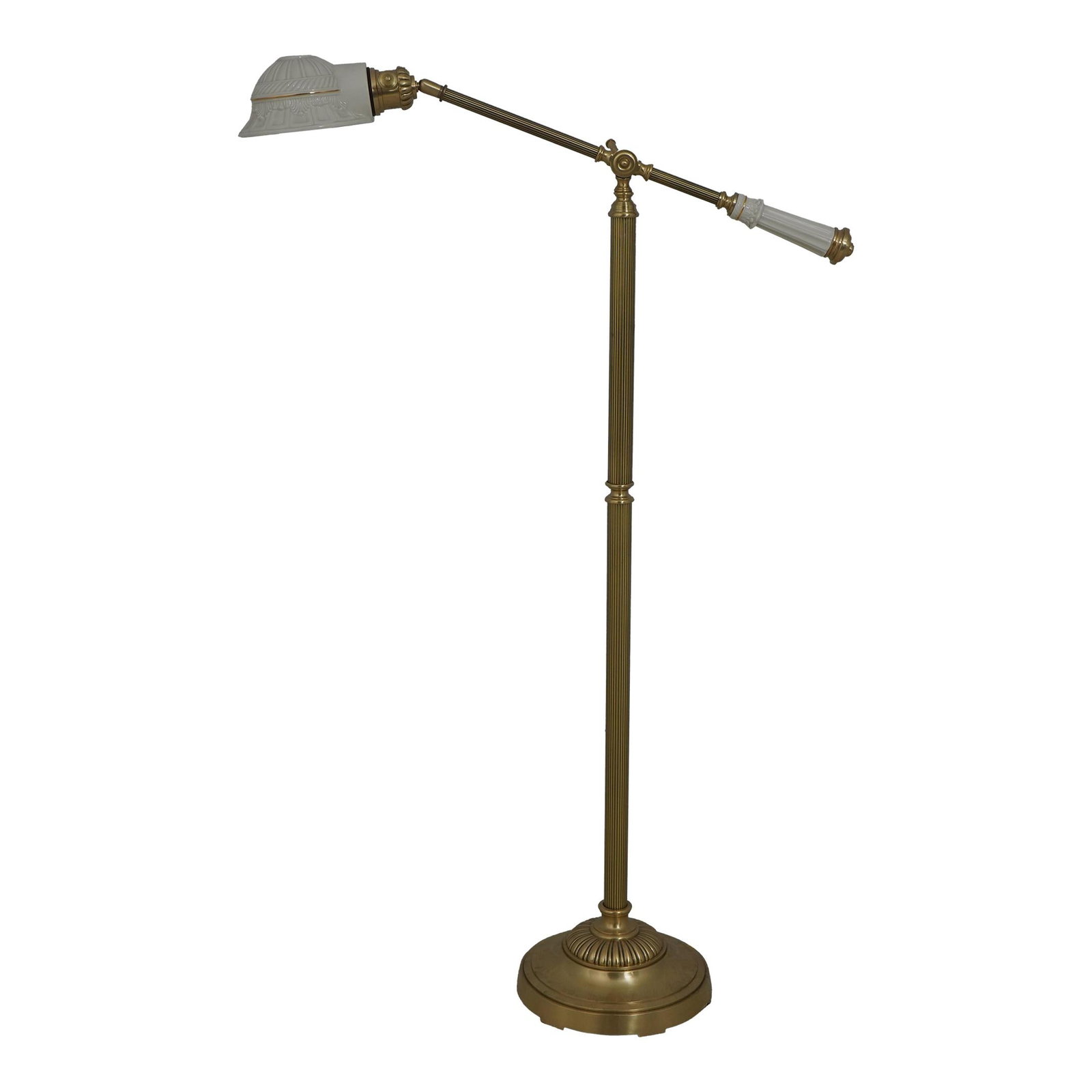 Lenox Brass Adjustable Arm Floor Lamp Vintage 30 Years Old: Lenox Brass Adjustable Arm Floor Lamp Vintage 30 Years Old Illuminate your space with this exquisite adjustable arm floor lamp featuring a stunning Lenox shade and handle. Crafted from high-quality br