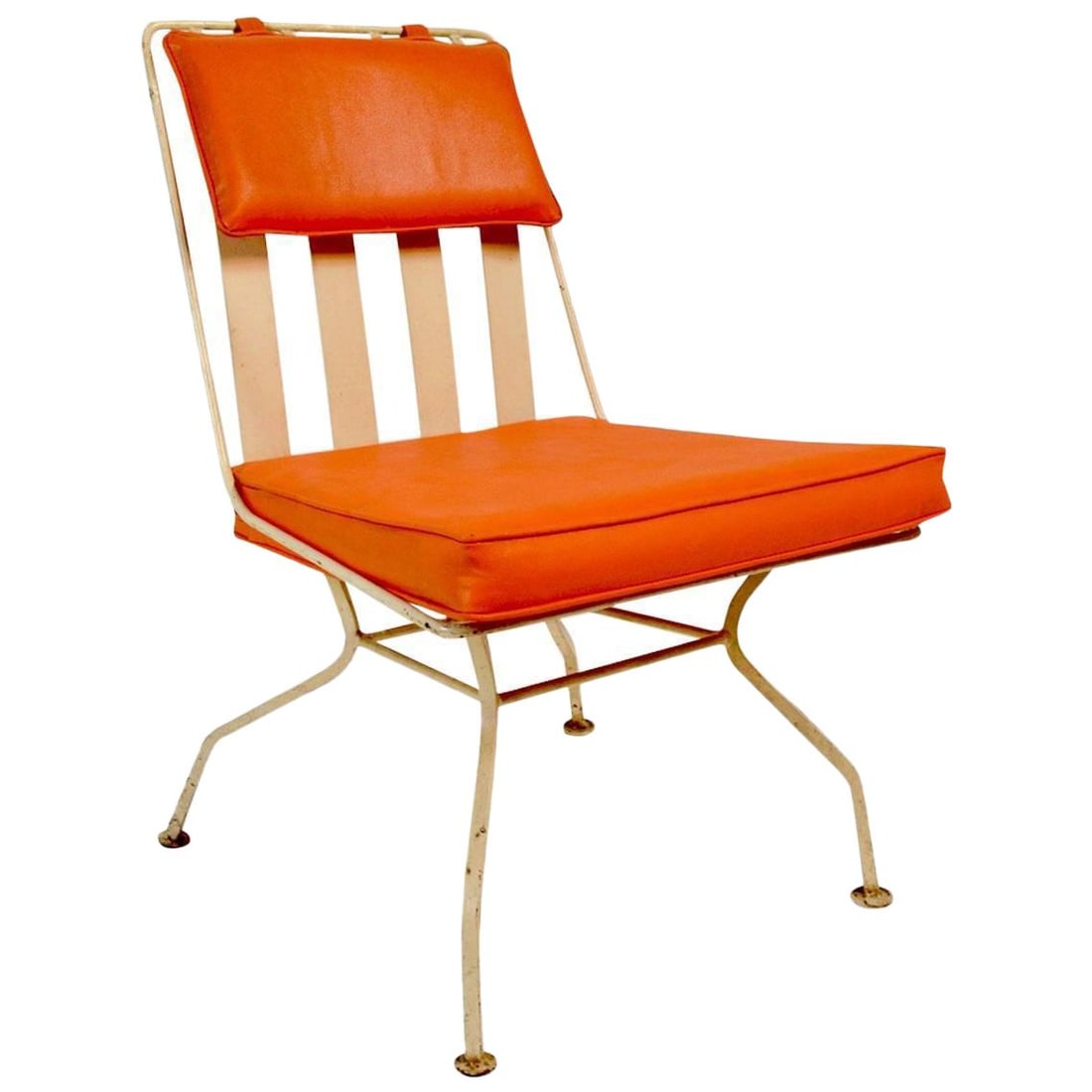 Woodard Wrought Iron Chair with Orange Vinyl Cushion (1 of 8)