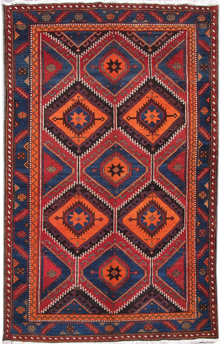 Vibrant Hand-Knotted 4'4 x 6'9 Persian Hamadan Wool Rug: Vibrant Hand-Knotted 4'4 x 6'9 Persian Hamadan Wool Rug Free continental US Shipping Enhance your living space with this exquisite 4' 4" x 6' 9" Persian Tribal Hamadan Rug, beautifully handcrafted by 