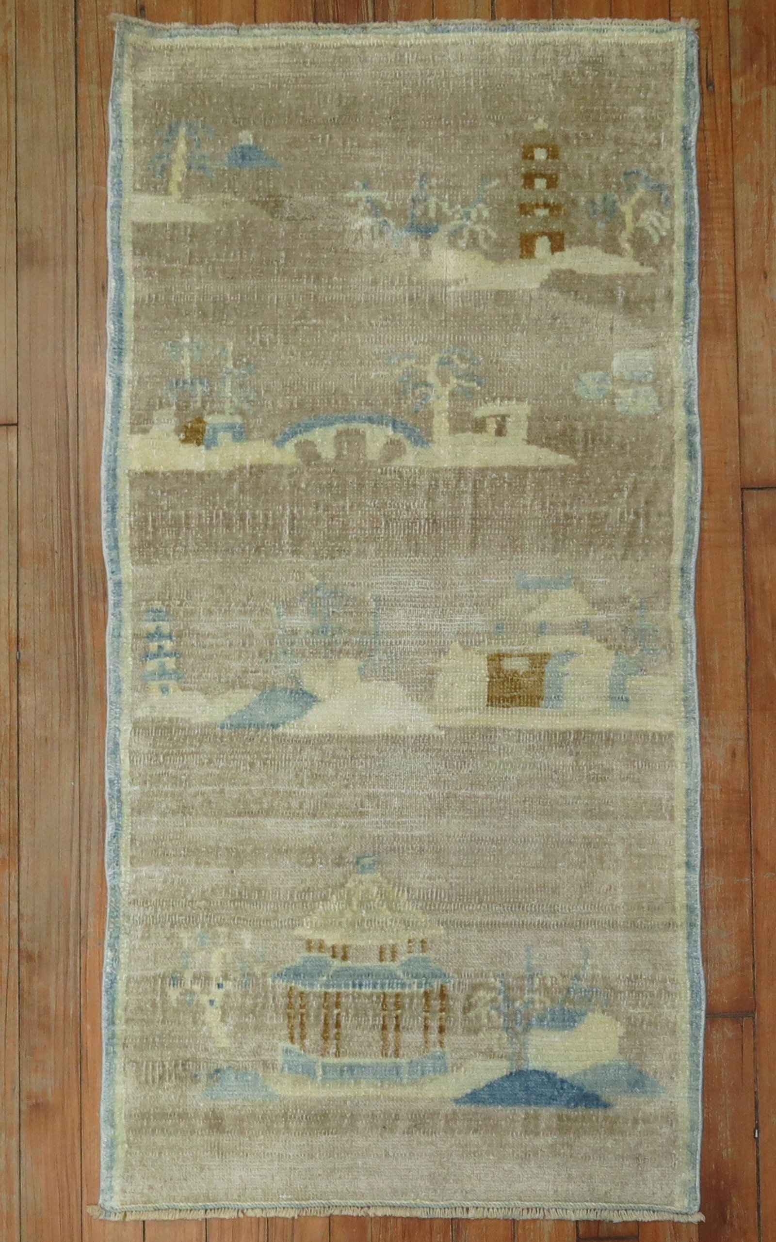 1' 10" x 3' 7" Chinese Art Deco pictorial Yastik mat (1 of 7)