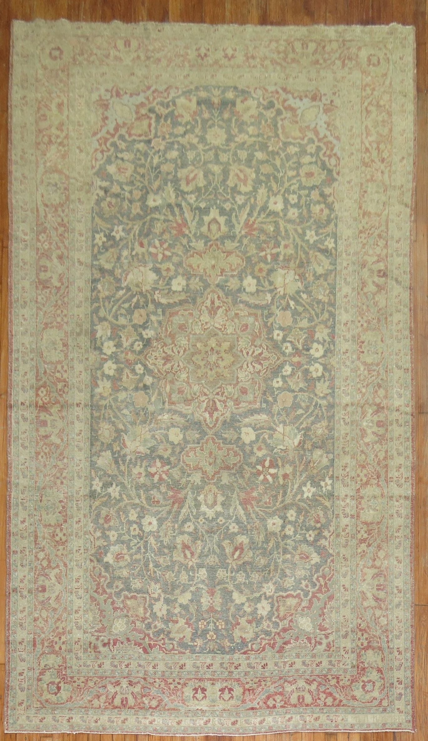 6' 7" x 11' 1" Early 20th Century Sivas Room Rug: 6' 7" x 11' 1" Early 20th Century Sivas Room Rug Early 20th century Turkish Sivas room rug with a traditional design and a pink and green color palette. This pre-owned vintage rug offers a classic loo