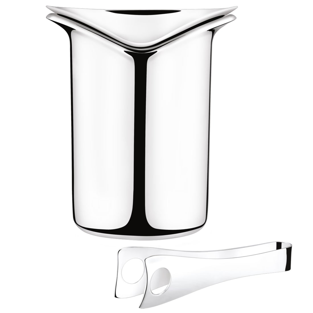 Georg Jensen Vintage Stainless Steel Ice Bucket with Tongs Scandinavian Design: Georg Jensen Vintage Stainless Steel Ice Bucket with Tongs Scandinavian Design Elevate your entertaining with this exquisite ice bucket from Georg Jensen's Wine & Bar collection. Crafted from mirror-p