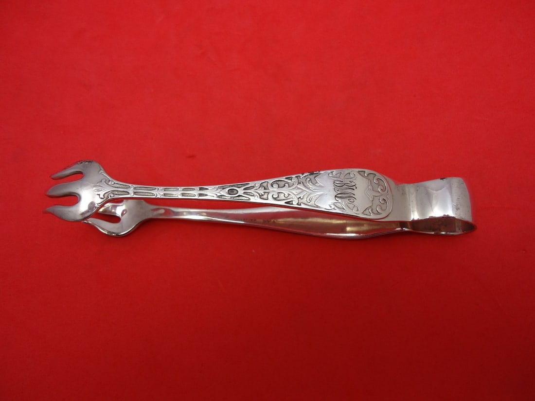 Mount Vernon Sheraton Sterling Silver Sugar Tong 5 Inch Monogrammed: Mount Vernon Sheraton Sterling Silver Sugar Tong 5 Inch Monogrammed This exquisite sugar tong is crafted in the Sheraton pattern by Mount Vernon, showcasing the elegance of sterling silver. With a len