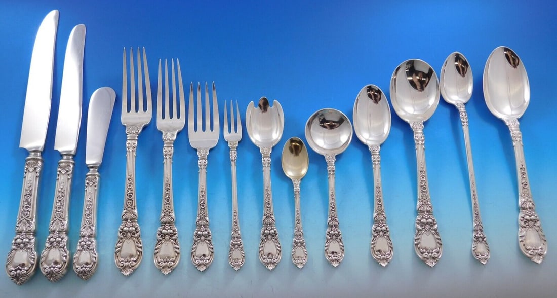 Lunt Charles II Sterling Silver Flatware Set for 12 174 Pieces with Storage Chest: Lunt Charles II Sterling Silver Flatware Set for 12 174 Pieces with Storage Chest Elevate your dining experience with the Charles II Sterling Silver Flatware Set by Lunt. This monumental set includes 