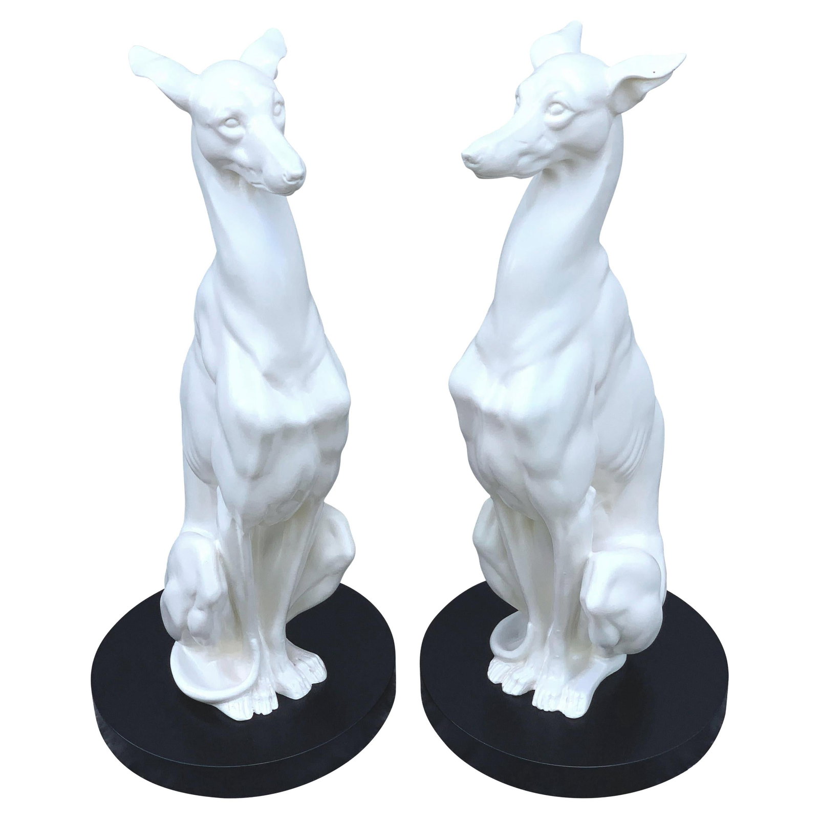 Elegant Set of 2 Hollywood Regency Black and White Whippets: Elegant Set of 2 Hollywood Regency Black and White Whippets This exquisite pair of Hollywood Regency black and white whippets showcases a stunning design that adds a touch of elegance to any space. Ea