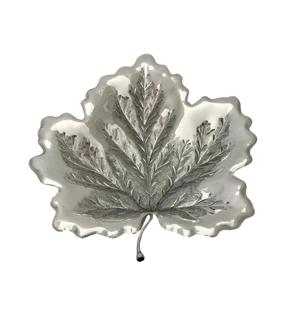 925 Sterling Silver Autumn Leaf Serving Dish Handmade Matte Shiny (1 of 3)