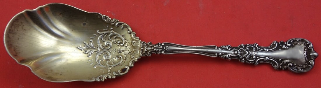 International Avalon Sterling Silver Preserve Spoon Gold Wash 6 1/2" (1 of 2)
