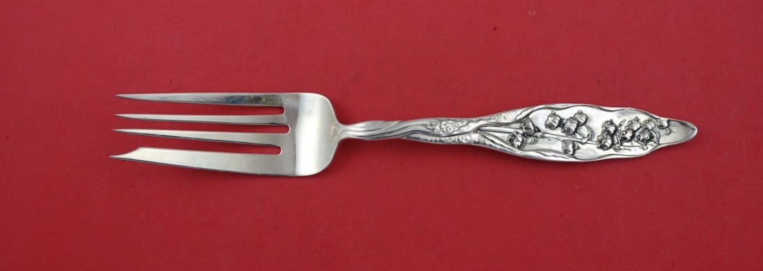 Whiting Sterling Silver Lily of the Valley Cold Meat Fork 8 7/8": Whiting Sterling Silver Lily of the Valley Cold Meat Fork 8 7/8" Elevate your dining experience with this exquisite Lily of the Valley cold meat fork by Whiting. Crafted from sterling silver, this ser
