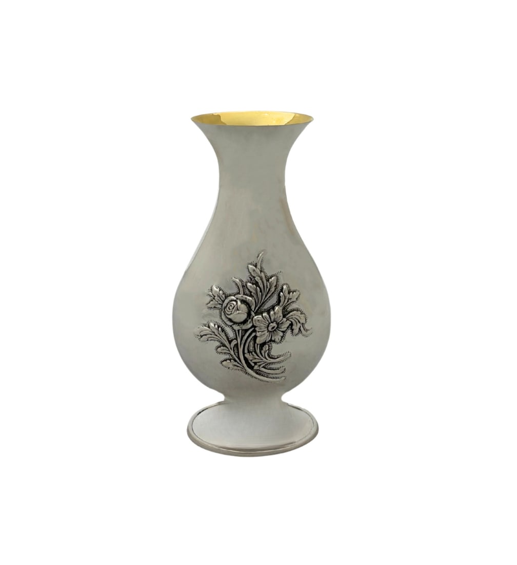 Topazio 925 Sterling Silver Floral Swag Bud Vase: Topazio 925 Sterling Silver Floral Swag Bud Vase This handmade Topazio vase is crafted from 925 sterling silver and features intricate floral swag designs with a shiny, sleek finish. Made in Portugal,