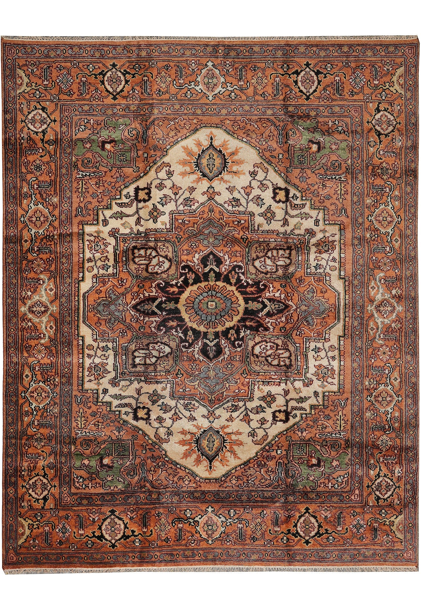 8 x 10 Serapi Heriz Handmade India Wool Rug: 8 x 10 Serapi Heriz Handmade India Wool Rug Free continental US Shipping This 8 x 10 Serapi Heriz rug is handmade in India and hand-knotted from wool on a cotton foundation. It features a geometric me