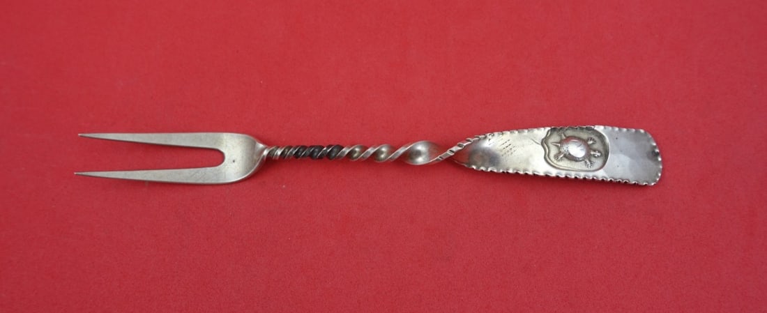 Sterling Silver 6 Inch Cocktail Fork Turtle Motif Hamburg Pattern (1 of 2)
