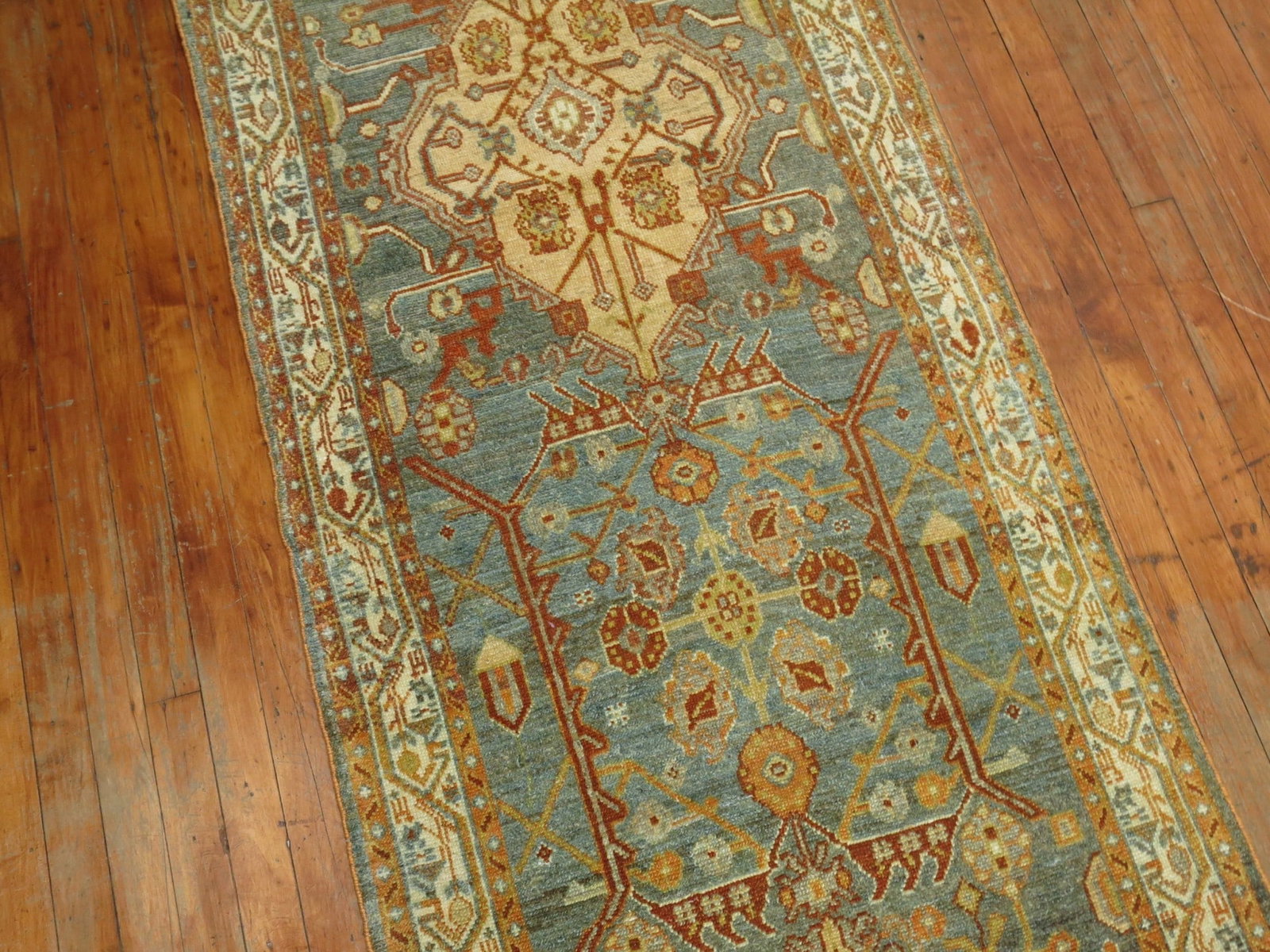 2' 11" x 17' Persian Malayer Rug Runner 1920s: 2' 11" x 17' Persian Malayer Rug Runner 1920s Rustic Persian Malayer runner dating from the 1920s. This pre-owned rug features the long, narrow runner format and is identified as a Malayer type. Speci