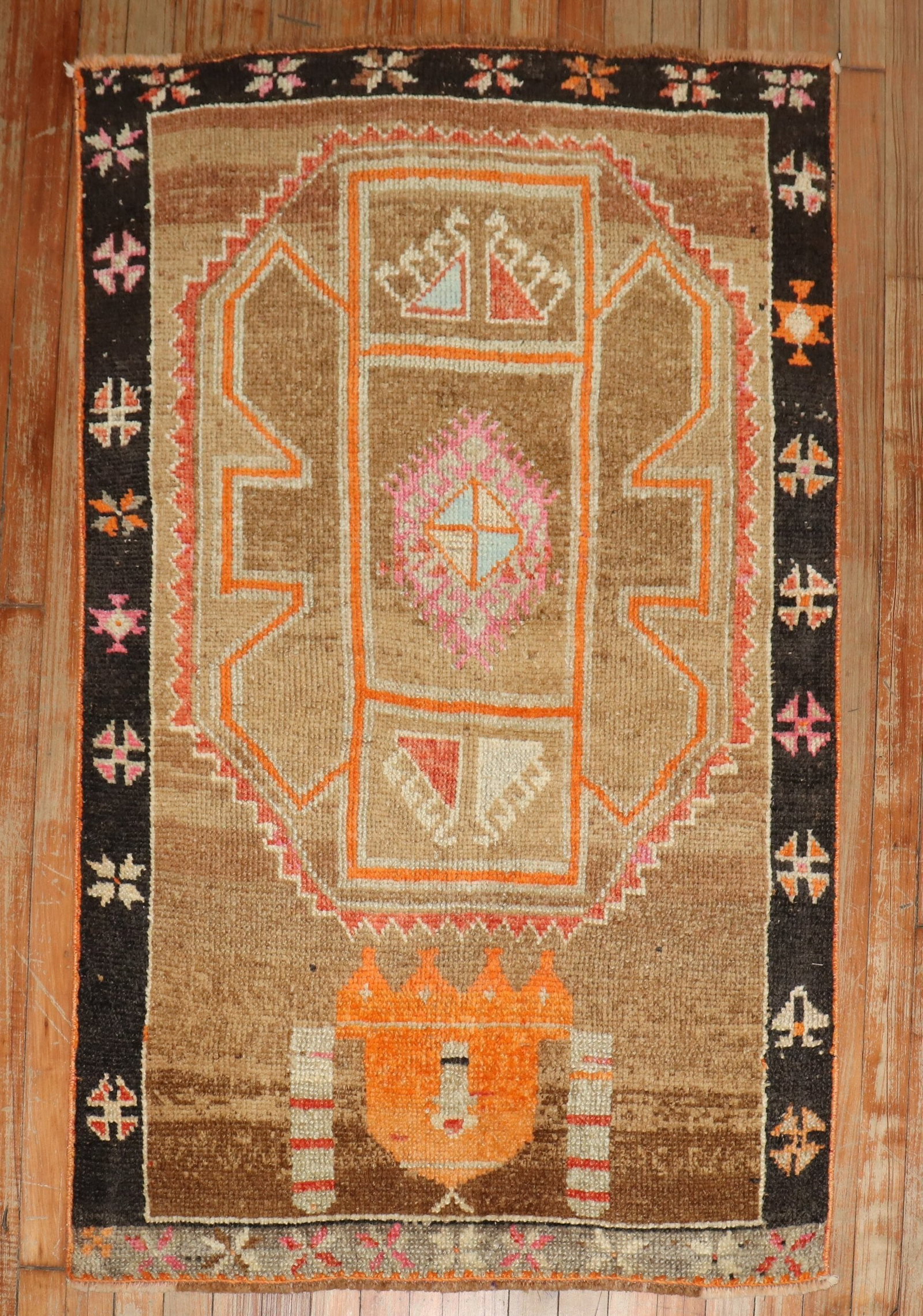 3' x 4' 7" Turkish Kars small prayer rug: 3' x 4' 7" Turkish Kars small prayer rug Mid 20th century Turkish Kars prayer scatter rug. This pre-owned small rug features the traditional Kars form and design character associated with prayer rugs.